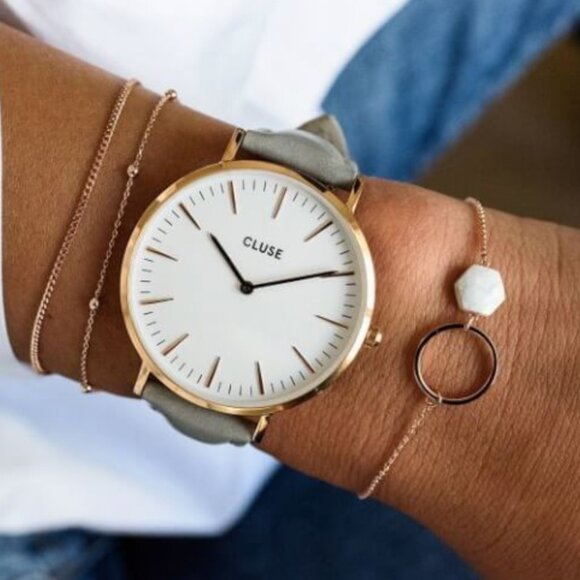 CLUSE La Bohème Rose Gold White Dial and Grey Leather Strap Watch main image 9